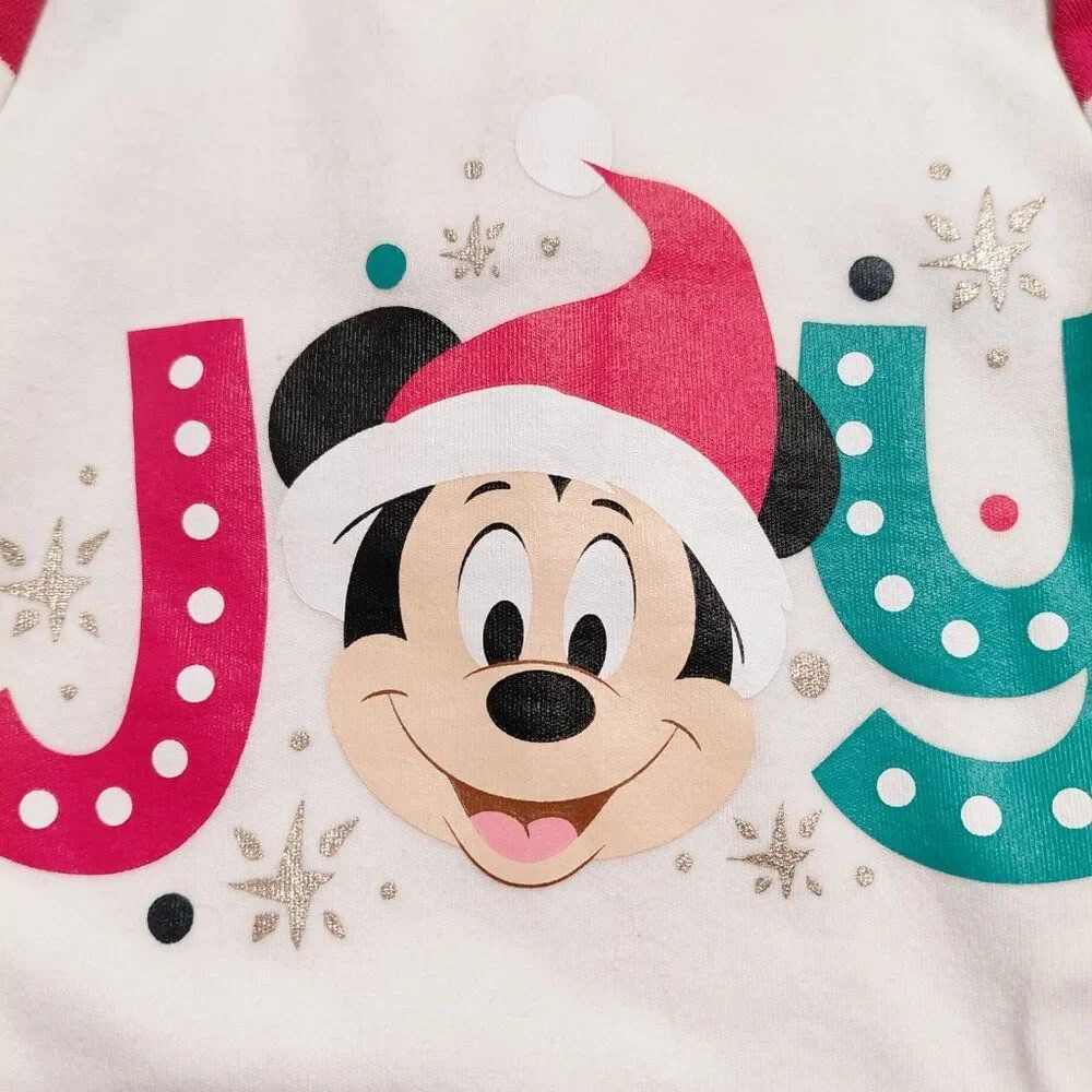 Disney Baby 6-9M 100% Cotton Christmas Joy Mickey Mouse Long Sleeve Bodysuit